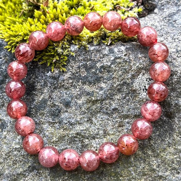 Red Quartz Crystal Gemstone Bracelet Handmade